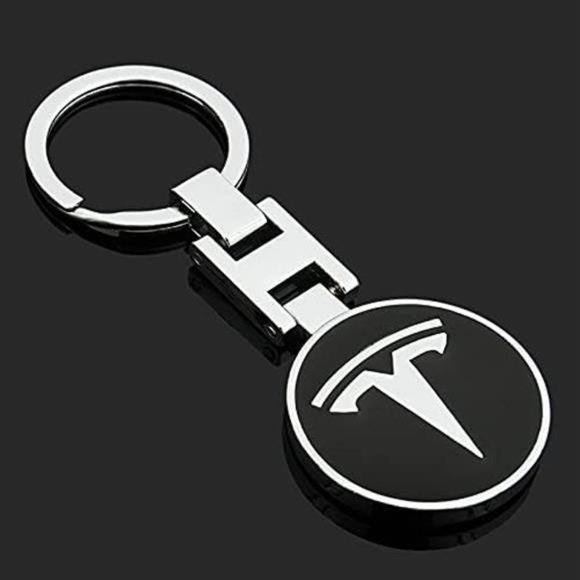 Tesla Logo Key Chain Ring- 3D Chrome Metal Car Keychain Keyring Alloy Key Holder - Picture 1 of 2